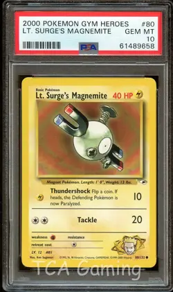 PSA 10 GEM MINT Lt. Surge's Magnemite 80/132 Gym Heroes Pokemon Card 658 - Image 1