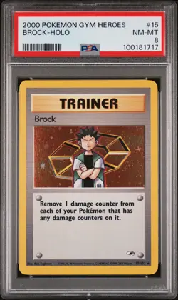 2000 POKEMON GYM HEROES #15 BROCK-HOLO PSA 8 - Image 1