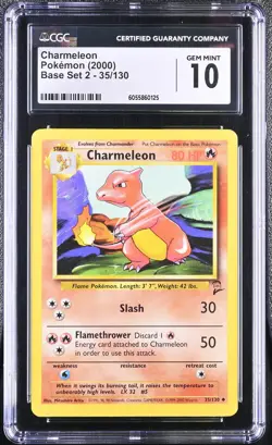 CGC 10 GEM MINT Charmeleon 2000 Base Set 2 35/130 Pokemon Card - Image 1