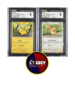 (2 Slabs) 2025 Pokemon 151 Holiday Card Promo Pikachu & Eevee CGC Sequential 9 - Image 1