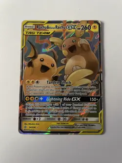 Pokemon TCG Raichu & Alolan Raichu GX Unified Minds Ultra Rare Card 54/236 - Image 1