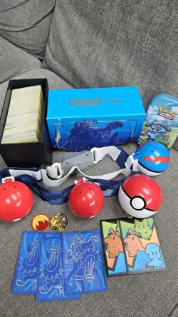 Pokemon Bundle - Cards, Sleeves, Tin, clip & go Belt, pokeBalls - Image 1