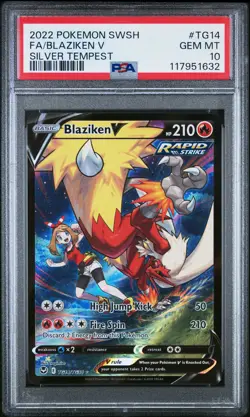 2022 POKEMON SWORD & SHIELD SILVER TEMPEST #TG14 FULL ART/BLAZIKEN V PSA 10 - Image 1
