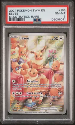 2024 POKEMON TWM EN-TWILIGHT MASQUERADE ILLUSTRATION RARE #188 EEVEE PSA 8 - Image 1