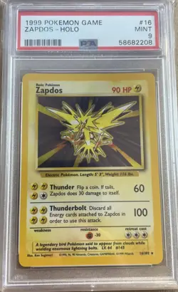 1999 POKEMON GAME #16 ZAPDOS-HOLO PSA 9 - Image 1