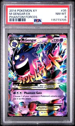 2014 POKEMON XY PHANTOM FORCES #35 M GENGAR EX PSA 8 - Image 1
