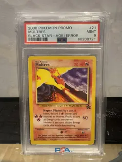 Moltres 2000 Pokemon Promo Black Star #21 Black Star-Aoki Error PSA 9 - Image 1