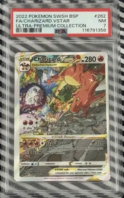 2022 POKEMON SWSH BLACK STAR PROMO #262 FULL ART/CHARIZARD VSTAR PSA 7 - Image 1