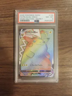 Pokemon Pikachu TCG VMAX Vivid Voltage Holo Card 188/185 Secret Rare PSA 8 - Image 1