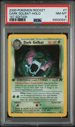 2000 POKEMON ROCKET 1ST ED #7 DARK GOLBAT-HOLO PSA 8 - Image 1