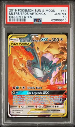 2019 POKEMON SUN & MOON HIDDEN FATES #44 MOLTRES & ZAPDOS & ARTICUNO GX PSA 10 - Image 1