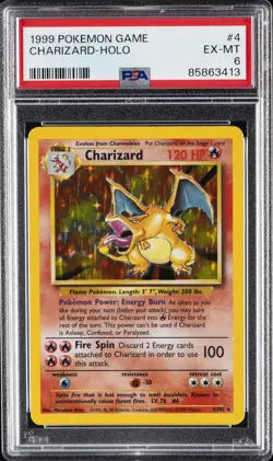 1999 POKEMON BASE SET UNLIMITED #4 CHARIZARD-HOLO PSA 6 - Image 1