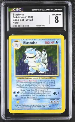 CGC 8 Blastoise 1999 Base Set 2/102 Holo Pokemon Card - Image 1