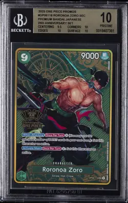 2025 ONE PIECE PROMO CARDS PREM BANDAI JPN 2ND ANN. SET RORONOA ZORO BGS 10 - Image 1