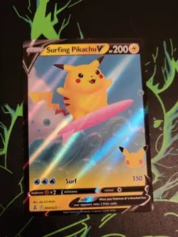 Pokemon Card Surfing Pikachu V 008/025 Celebrations Near Mint - Image 1