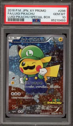 Pokemon Luigi Pikachu Special Bx. Japanese Full Art Promo 296/XY-P PSA 10 - Image 1