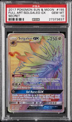2017 POKEMON SUN & MOON SECRET #155 FULL ART/SOLGALEO GX PSA 10 - Image 1