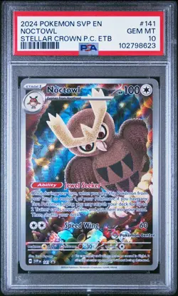 2024 POKEMON STELLAR CROWN POKEMON CENTER ETB PROMO SVP #141 NOCTOWL PSA 10 - Image 1