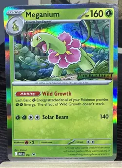 2025 Mega Evolution Stamp Meganium Holo Pokemon #001 Mega Evolution Rare NM - Image 1