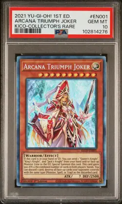 2021 YU-GI-OH! KING'S COURT 1ST ED-COLLECTOR'S RARE ARCANA TRIUMPH JOKER PSA 10 - Image 1