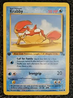 NM Near Mint 1st Edition Krabby 51/62 - Fossil Set - WOTC - Pokemon Card - 1999 - Image 1