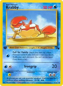 Krabby 51/62 Common Fossil 1st Edition Non Holo Pokemon Card - Image 1