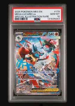 2025 POKEMON MEGA EVOLUTION SPECIAL ILLUSTRATION RARE MEGA LUCARIO EX PSA 10 - Image 1