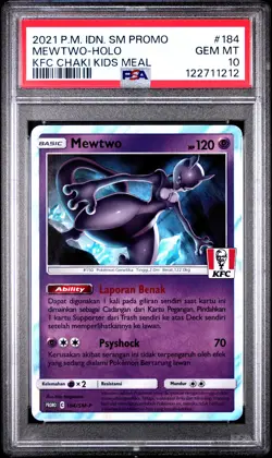 2021 POKEMON INDONESIAN SM PROMO KFC CHAKI KIDS MEAL #184 MEWTWO-HOLO PSA 10 - Image 1