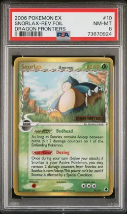 Pokemon Snorlax Reverse Holo 2006 EX Dragon Frontiers #10 PSA 8 NM-MT - Image 1