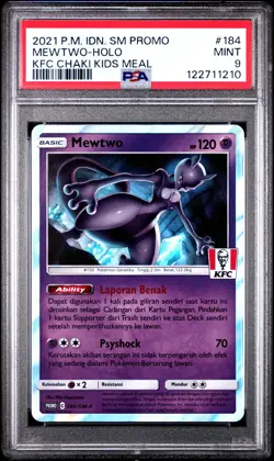 2021 POKEMON INDONESIAN SM PROMO KFC CHAKI KIDS MEAL #184 MEWTWO-HOLO PSA 9 - Image 1