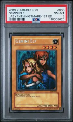 2003 Yu-Gi-Oh! Gemini Elf 1st Ed LON-000 PSA 8 NM-MT - Labyrinth of Nightmare 🔥 - Image 1