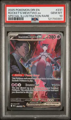 2025 POKEMON DRI SPECIAL ILLUSTRATION RARE #231 TEAM ROCKET'S MEWTWO EX PSA 10 - Image 1