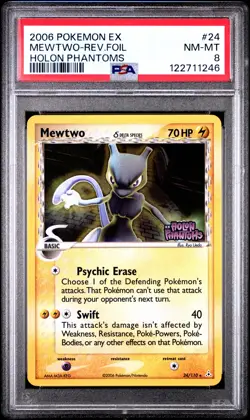 2006 POKEMON EX HOLON PHANTOMS #24 MEWTWO-REVERSE FOIL PSA 8 - Image 1
