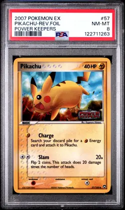 2007 POKEMON EX POWER KEEPERS #57 PIKACHU-REVERSE FOIL PSA 8 - Image 1