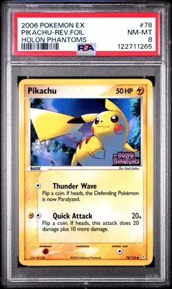 2006 POKEMON EX HOLON PHANTOMS #78 PIKACHU-REVERSE FOIL PSA 8 - Image 1