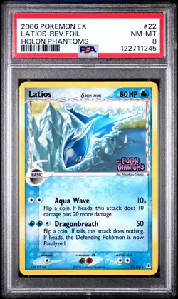 2006 POKEMON EX HOLON PHANTOMS #22 LATIOS-REVERSE FOIL PSA 8 - Image 1