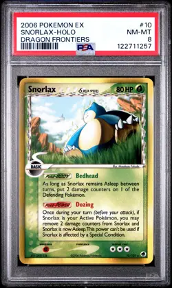 2006 POKEMON EX DRAGON FRONTIERS #10 SNORLAX-HOLO PSA 8 - Image 1