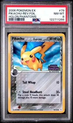 2006 POKEMON EX HOLON PHANTOMS #79 PIKACHU-REVERSE FOIL PSA 8 - Image 1