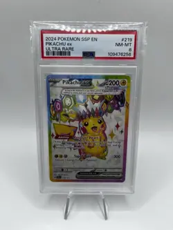 2024 Pokemon Pikachu Ex SSP English 219/191 Ultra Rare Surging Sparks PSA 8 - Image 1