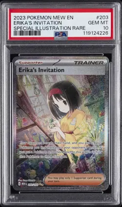 2023 POKEMON MEW EN-151 SPECIAL ILLUSTRATION RARE #203 ERIKA'S INVITATION PSA 10 - Image 1