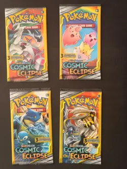 Pokemon Sun & Moon Cosmic Eclipse 3 Card Mini Booster Pack 2018 - 4X ART SET - Image 1