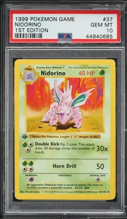 1999 Pokemon Card Base Set Shadowless 1st Edition Nidorino #37 PSA 10 English - Image 1