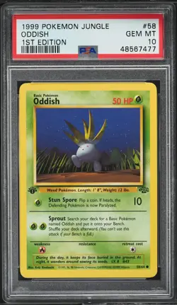 1999 Pokemon Card Jungle Set 1st Edition oddish #58 PSA 10 MINT English 58/64 - Image 1