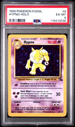 1999 POKEMON FOSSIL #8 HYPNO-HOLO PSA 6 - Image 1