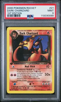 2000 POKEMON ROCKET 1ST ED #21 DARK CHARIZARD PSA 9 - Image 1