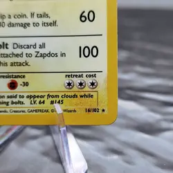 Zapdos 16/102 Holo Rare Pokemon Card Base Set Unlimited WOTC 1999 Vintage LP⚡ - Image 4