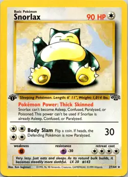Snorlax 27/64 Jungle Set Non-Holo Rare Card 1st Edition WOTC Pokemon MP - Image 1