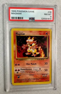 1999 Pokemon Base Set Unlimited MAGMAR #36 PSA 8 NM-MT - Image 1