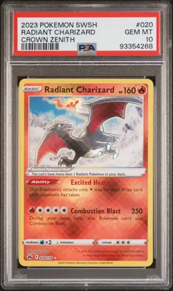 Pokemon 2023 Radiant Charizard 020/159 Radiant Rare Crown Zenith GEM MT PSA 10 - Image 1