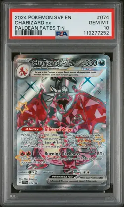 Pokemon Charizard ex Paldean Fates Tin Black Star Promo SVP EN 074 PSA 10 - Image 1